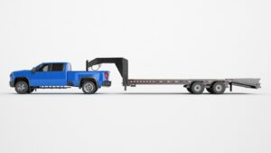 Heavy-Duty Crew Cab Pickup with Gooseneck Flatbed Trailer – Equipment & Machinery Hauling Setup